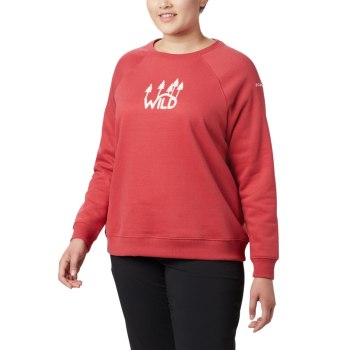 Columbia Hart Mountain Long Sleeve Graphic Crew Plus Size, Sudaderas Rojos Para Mujer | 293754-NMH